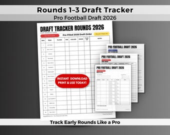 Pro Football Rounds 1–3 Draft Night Tracker 2026  | Draft Pack + Trade & Decision Sheets