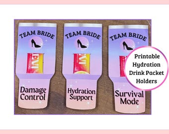 Bachelorette Party Hydration Drink Packet Holder, Bridal Weekend Party Favor, 8 Designs Printable Instant Download