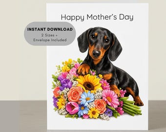 Dachshund Mother’s Day Card Printable, Dog Mom Card, Instant Download