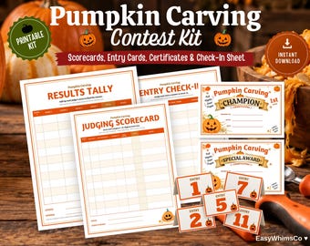 Pumpkin Carving Contest Kit: Table Tents, Sign Up Sheet, Scorecard & Tally,  Winner Certificates, Printable