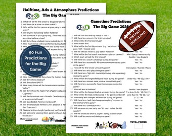 Two Prediction Games for The Big Football Championship Game, Halftime Show & Watch Party (Digital Download)