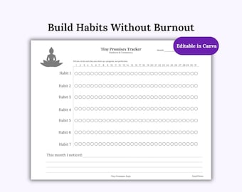 Monthly Habit Tracker, Minimalist Wellness Planner, Editable Canva, Instant Download