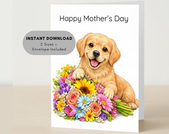 Golden Retriever Mother’s Day Card Printable, Dog Mom Card, Instant Download