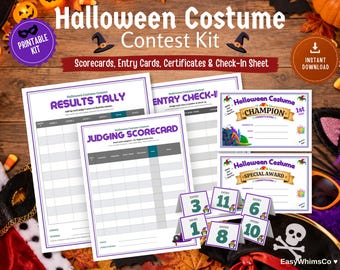 Halloween Costume Contest Kit: Table Tents, Sign Up Sheet, Scorecard & Tally,  Winner Certificates, Printable