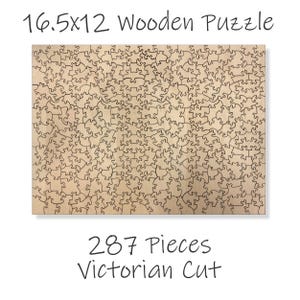 The image is a wooden puzzle with a Victorian cut design, featuring a total of 287 pieces.