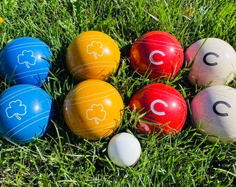 Blue, Gold, Red & White - Personalized Bocce Ball Set - 110mm EPCO Tournament Balls