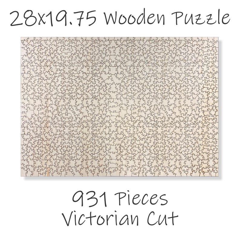 A wooden puzzle with a Victorian cut design, containing 931 pieces.
