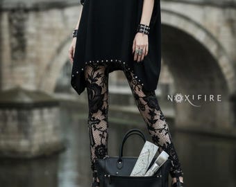Bare legs Black lace Leggings | Gothic style lace tights | Printed Lace leggings