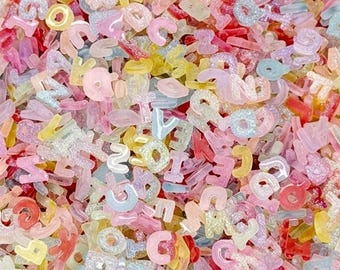 Pastel Letter Charms | Glitter Sugared Iridescent Alphabet, Decoden