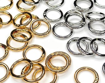 Spring O Ring Clips | 25mm Gold or Silver Round Keychain Carabiner RIngs for DIY