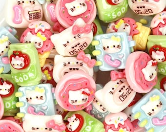 Kawaii Kitty Soda & Dessert Cabochons | Pastel Flat Back Charms for Decoden, DIY
