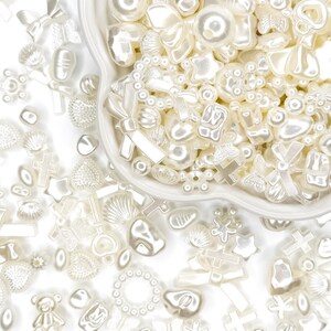 Pearl bead mix: glossy white acrylic beads and charms for kawaii decoden, phone strap beads, DIY jewelry