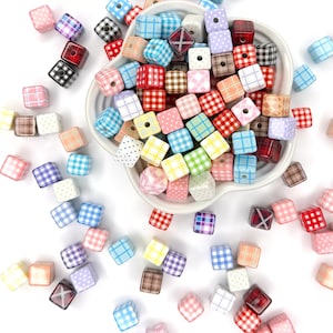 Patterned Cube Beads | 14mm Acrylic Pastel Dice Beads for Keychains Beadable Pens & DIY