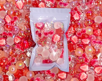 Cherry Berry Bead Soup Grab Bag | Acrylic Red & Pink Strawberry Fruit Mix