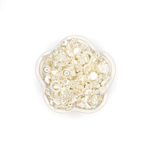 Pearl bead mix: glossy white acrylic beads and charms for kawaii decoden, phone strap beads, DIY jewelry