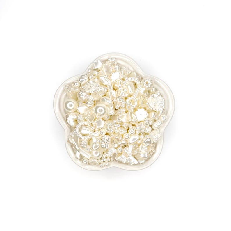 Pearl bead mix: glossy white acrylic beads and charms for kawaii decoden, phone strap beads, DIY jewelry