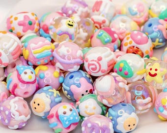 Hand Painted Acrylic Beads Mix – 18mm Bead Soup for Jewelry & DIY Keychain Crafts