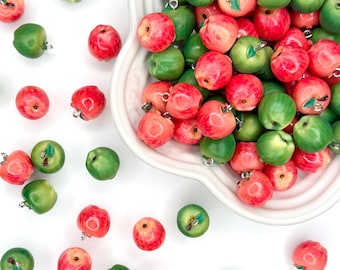 Resin Apple Charms | Glossy Fruit Pendants for Realistic Food Jewelry, Kawaii Keychains & DIY