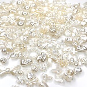Pearl bead mix: glossy white acrylic beads and charms for kawaii decoden, phone strap beads, DIY jewelry