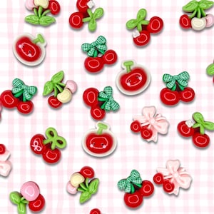 Glossy Cherry Charms | 25pcs Resin Flatback Cabochons for Decoden & DIY Crafts