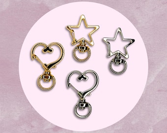 Heart & Star Swivel Clasps | Silver or Gold Alloy Keychain Hardware for Keychains, Bag Charms