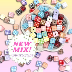 Patterned Cube Beads | 14mm Acrylic Pastel Dice Beads for Keychains Beadable Pens & DIY