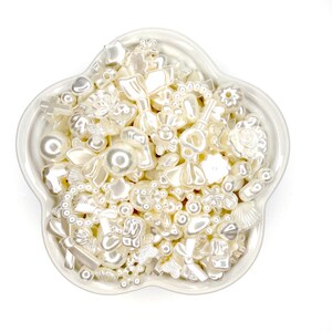 Pearl bead mix: glossy white acrylic beads and charms for kawaii decoden, phone strap beads, DIY jewelry