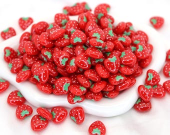 Glossy Red Strawberry Beads | 16mm Acrylic Beads for Jewelry & DIY Decoden Crafts