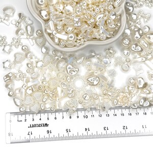 Pearl bead mix: glossy white acrylic beads and charms for kawaii decoden, phone strap beads, DIY jewelry