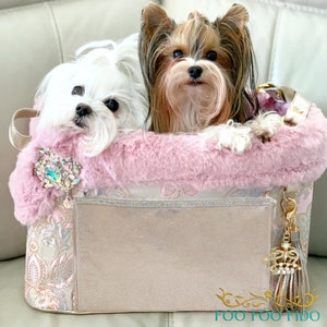 Luxury Pet Carrier, Dog Purse Carrier, Upscale, Brocade, Fabric, Gold, Leather, Antoinette Dog Bag by Foo Foo Fido