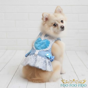 Denim and Velvet Dog Harness – Denim Lace Crystal Choke-Free Pet Vest Hearts Have Wings