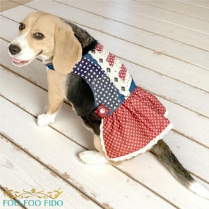Patriotic Dog Harness Dress – Adjustable, Denim, Stars & Lace, Americana Style Bild 6