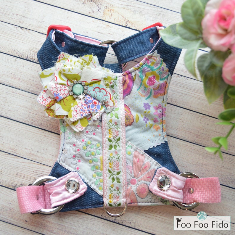 Denim Fabric Designer Dog Harness Vest Custom Choke Free Etsy