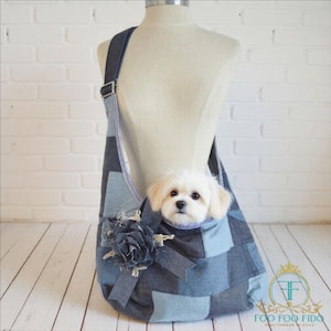 Denim Patchwork Pet Sling • Handmade Cotton Small Dog Carrier