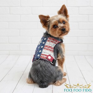Patriotic Dog Harness Vest: Crystal Denim Americana Pet Outfit