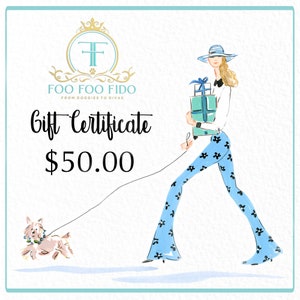 Buono regalo da 50,00 $ per mamme di cani, papà di cani, amanti degli animali, collari, guinzagli, vestiti per cani di piccola taglia, imbracature, borse, idee regalo