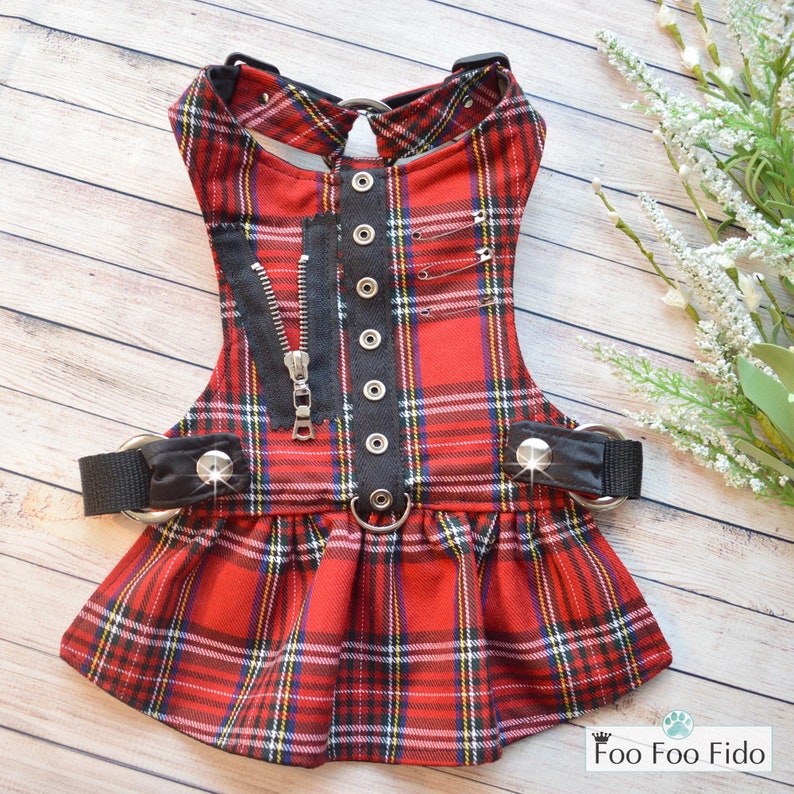 Dog Harness Dress Red Plaid Fabric Custom Designer Choke Etsy