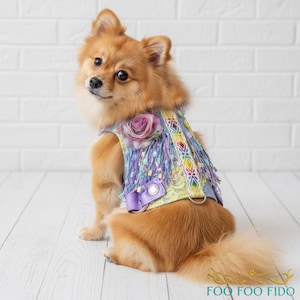 Purple Fringe Denim Dog Harness Vest: Choke-Free Adjustable Pet Harness