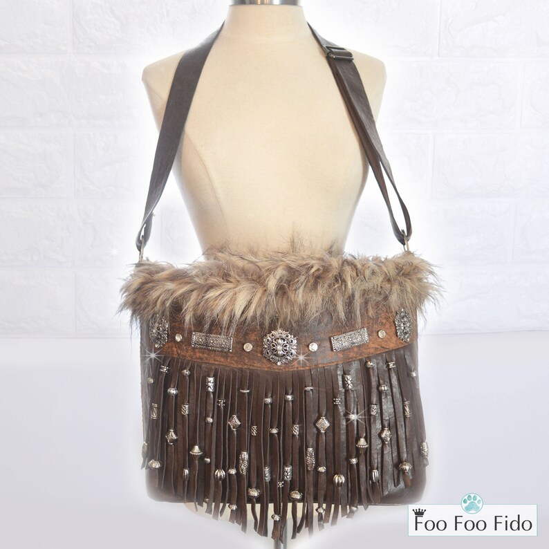 Luxury Leather Dog Carrier Purse Fringe Pet Travel Bag Etsy