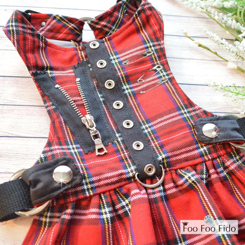 Dog Harness Dress Red Plaid Fabric Custom Designer Choke Etsy