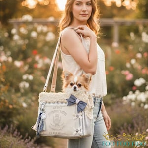 Blue Ticking Stripe Dog Carrier Tote – Cottage Core Pet Purse