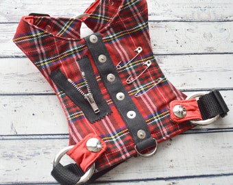 Dog Harness, Dog Harness, Red, Plaid Fabric, Choke Free, Adjustable, Designer, Small Dog Harness Vest, Hot for Teacher by Foo Foo Fido