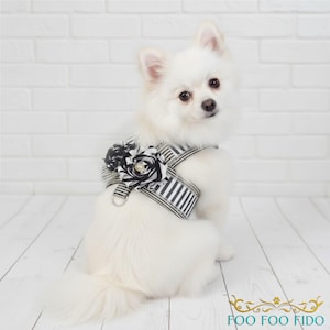 Reversible Step-In Dog Harness: Black & White Stripe, Choke-Free Vest