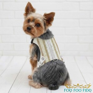 Cream & Gold Dog Harness Dress | Italian Denim, AB Crystals
