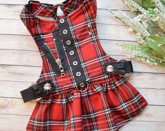 Dog Harness, Dog Harness Dress, Red, Plaid Fabric, Custom, Designer, Choke Free, Adjustable, Small Dog Vest, Hot for Teacher by Foo Foo Fido