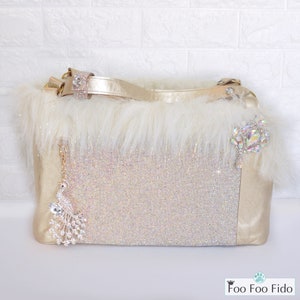 Luxury, Gold Leather, Crystal, Small Dog Carrier, Purse, Custom Pet Travel Bag by Foo Foo Fido