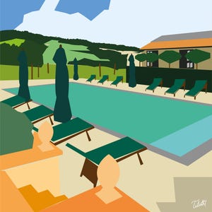 Impresión digital de Piamonte, Italia – Ilustración junto a la piscina – Arte mural mediterráneo – Póster de paisaje italiano – Imprimible de viaje