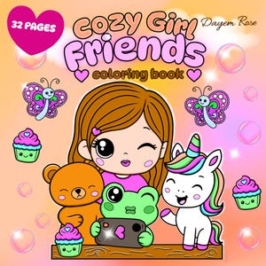 Cozy Girl Friends:Digital Coloring Pages, Kawaii, Bold and Easy Coloring Book for Teens and Adults - Cute and Adorable Scenes by Dayem Rose