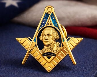 Pin de solapa masónico de George Washington – Escuadra y compás masónicos – Regalo masónico para un hermano – Coleccionable de logia – Joyería de la masonería