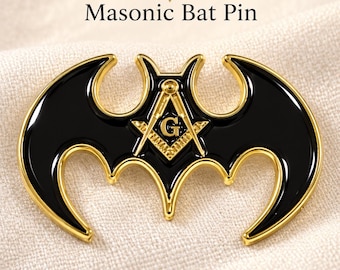 Masonic Bat Pin – Black and Gold Freemason Lapel Pin – Square & Compasses Bat Design – Masonic Gift for Men